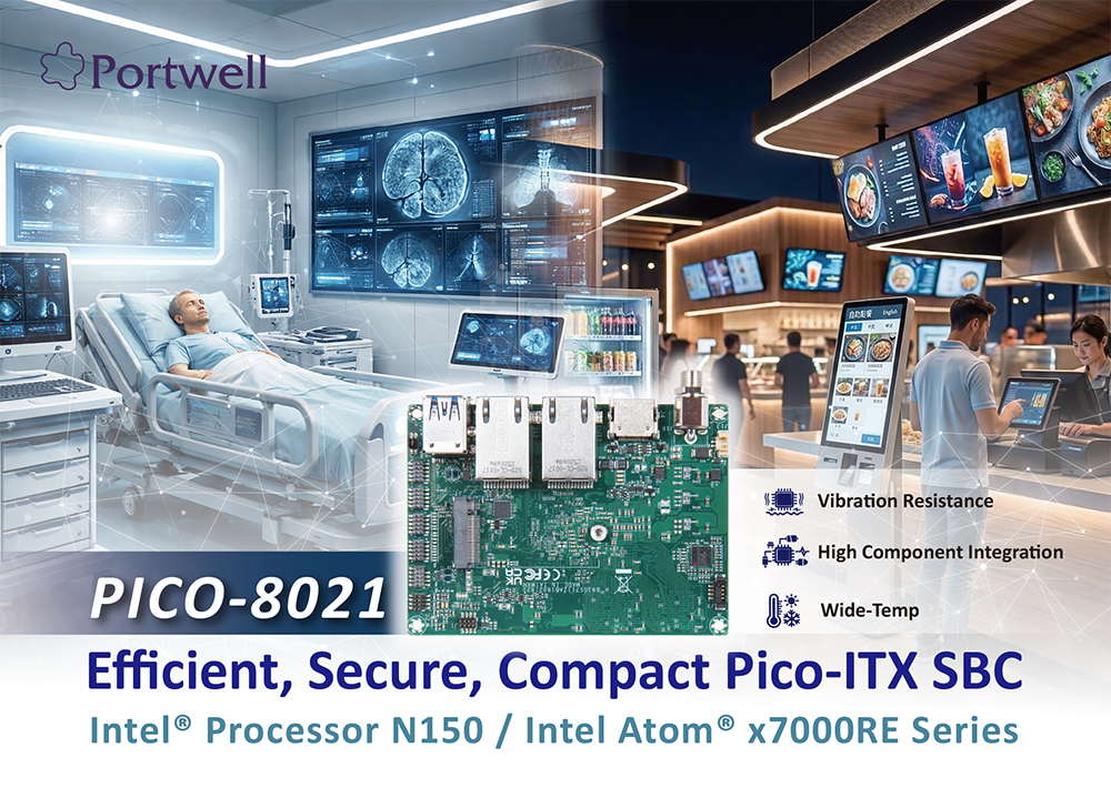 Portwell PICO-8021 Pico-ITX SBC with Intel<sup>®</sup>N150 Processor