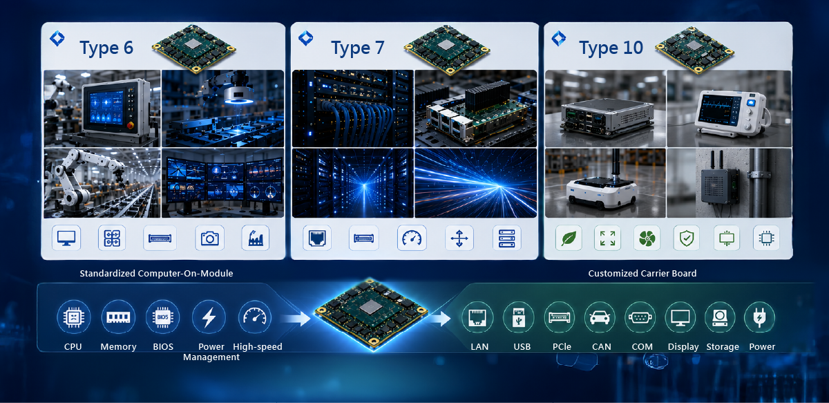 Portwell COM Express modular computing architecture and edge computing applications diagram
