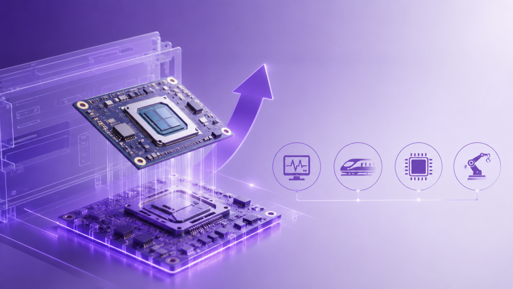 Portwell COM Express specifications illustration showing seamless processor upgrade and platform migration